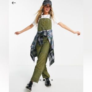 Topshop women’s patchwork denim overalls in khaki cord Size 8 NWT